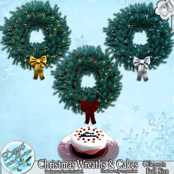 CHRISTMAS WREATHS AND CAKE CU PACK - FULL SIZE - Click Image to Close